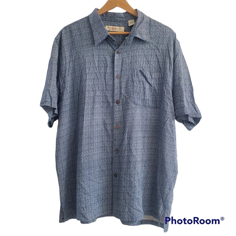 Island Republic Blue and White Shirt Short Sleeve Button-Down Size XXL NWT